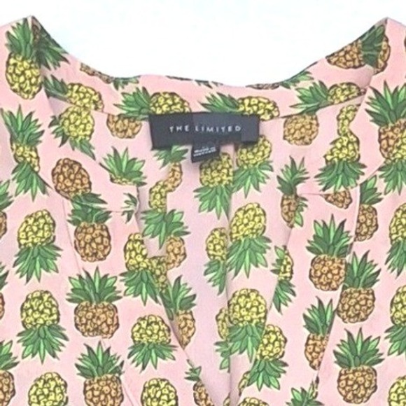 The Limited Tops - The Limited Blouse Womens Medium Pink Pineapple Print Sleeveless V-Neck Kitsch‎